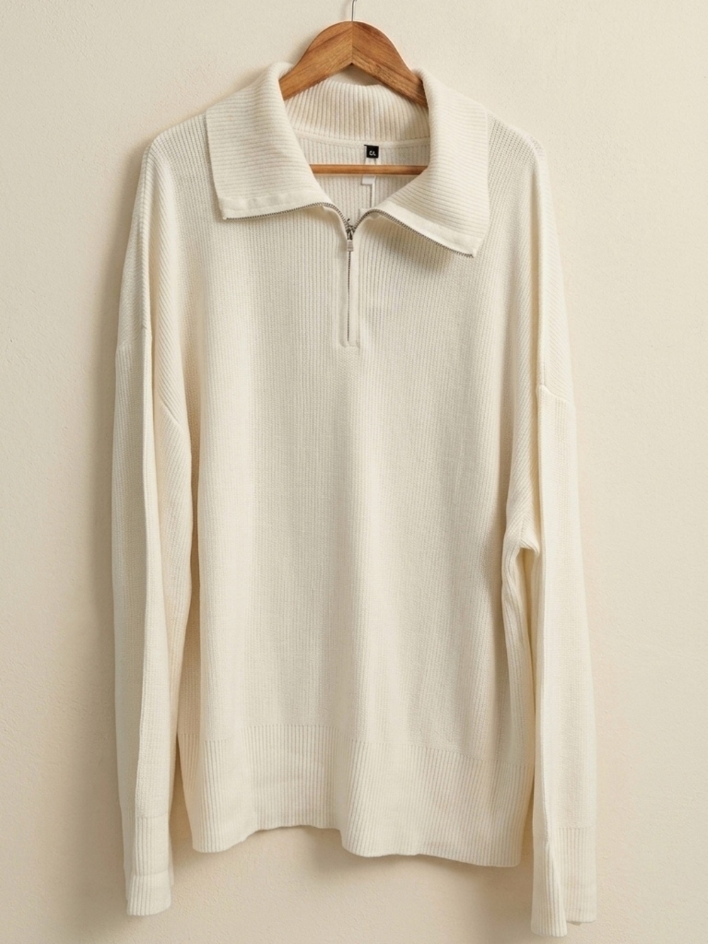 Arach & Cloz Cream Ribbed Half-Zip Pullover | Size XL Oversized